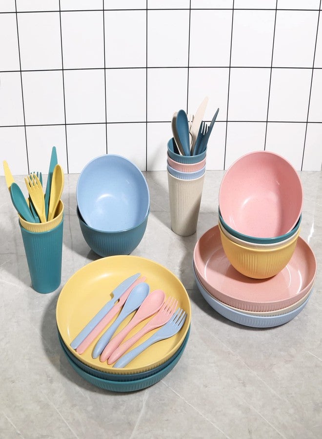 DAPIPIK Wheat Straw Dinnerware Sets -DAPIPIK 36 Piece Unbreakable Dinnerware Sets for 6, Wheat Straw Plates and Bowls Set, Lightweight Camping Plates Cups and Bowls Set.Dishwasher Microwave Safe Dinnerware - Image 3