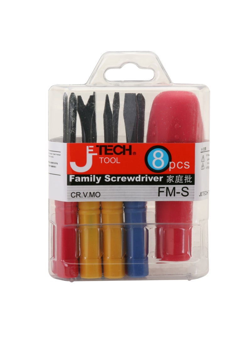 jetechtool Jetech 8-Piece Family Screwdriver Set, CR-V Mo Steel, 3 Phillips and 3 Slotted Tips, Puller and AWL SQ, Split Design Shaft, Professional Grip Screwdriver Set, Small - FM-S - Image 1