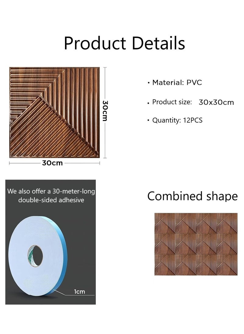رات سو 12 قطعة لوحات حائط ثلاثية الأبعاد نسيج ثلاثي الأبعاد PVC ورق الحائط تصميم حائط مزخرف الجدار غلاف الحائط لوحات الجدران الداخلية ديكور الجدار لوحة حائط مميزة لغرفة المعيشة غرفة النوم خلفية كل 30x30 سم - Image 3