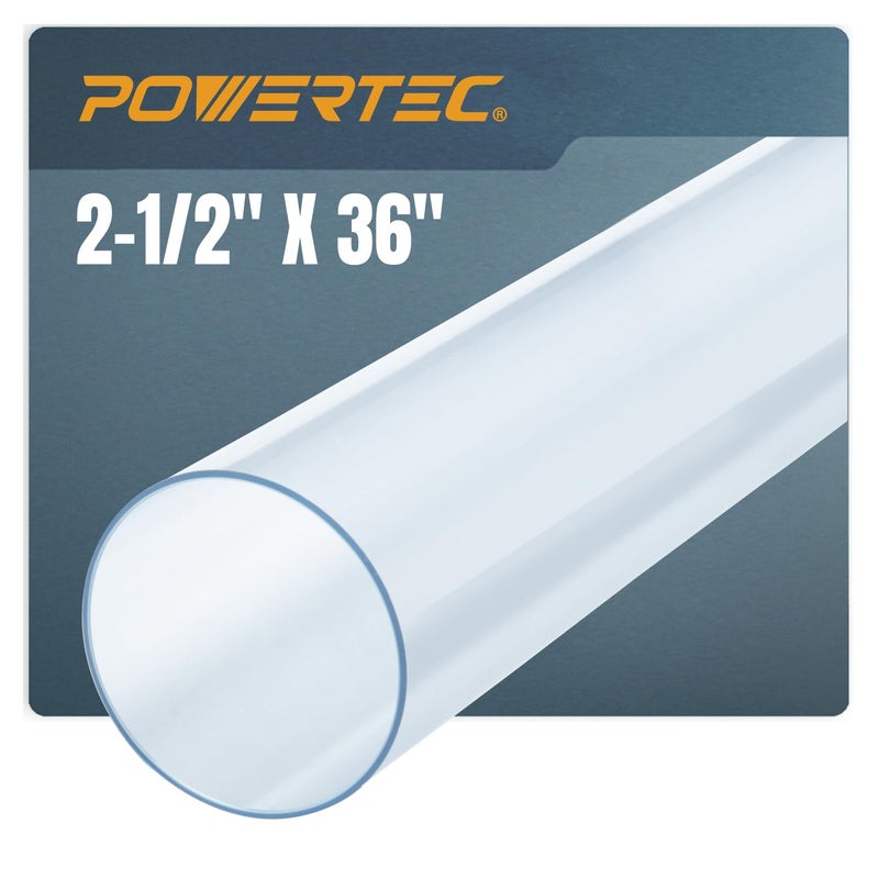 POWERTEC أنبوب PVC شفاف POWERTEC 2-1/2" × 36" طويل، 1PK أنبوب بلاستيكي صلب، أنبوب دائري متوافق مع ملحق جمع الغبار، لأدوات النجارة، نظام جمع الغبار، سيارات الألعاب ومغذيات الطيور (70176V) - Image 1