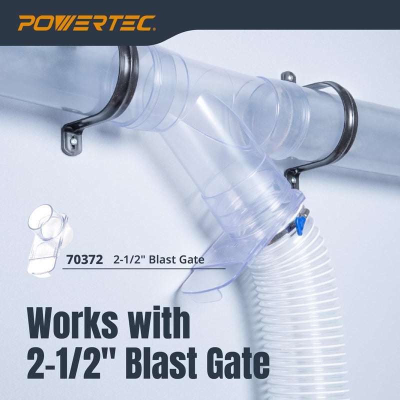 POWERTEC أنبوب PVC شفاف POWERTEC 2-1/2" × 36" طويل، 1PK أنبوب بلاستيكي صلب، أنبوب دائري متوافق مع ملحق جمع الغبار، لأدوات النجارة، نظام جمع الغبار، سيارات الألعاب ومغذيات الطيور (70176V) - Image 2