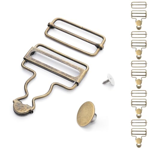 CooBigo 6 Sets Metal Overalls Buckles 112 Overall Replacement Clasp Clips with Adjustable Tri Glide Slide Buckle and Buttons for Jeans Suspender Bib Pants DIY Sewing Accessories Bronze 