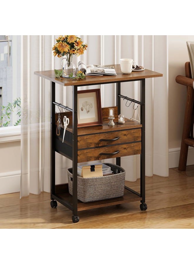 VENNQD Large Printer Stand with Storage Fabric Drawer Under Desk Printer Table with Wheels for Home Office, Printer Cart fit Fax Machine Scanner (Rustic Brown, 3 Tiers) - Image 4