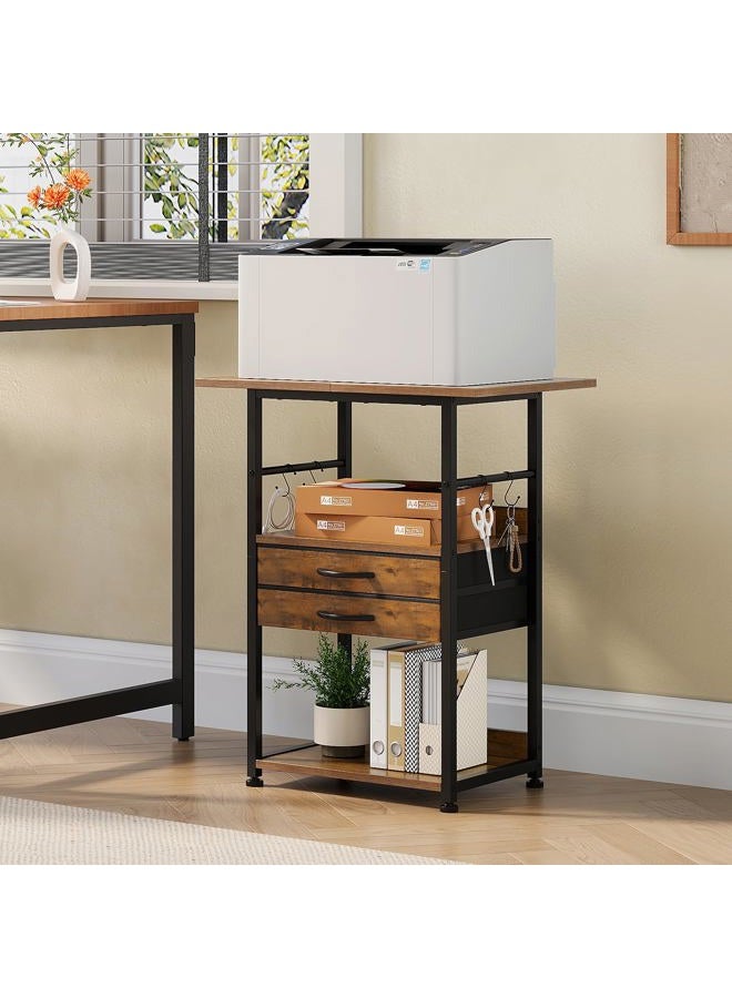 VENNQD Large Printer Stand with Storage Fabric Drawer Under Desk Printer Table with Wheels for Home Office, Printer Cart fit Fax Machine Scanner (Rustic Brown, 3 Tiers) - Image 2
