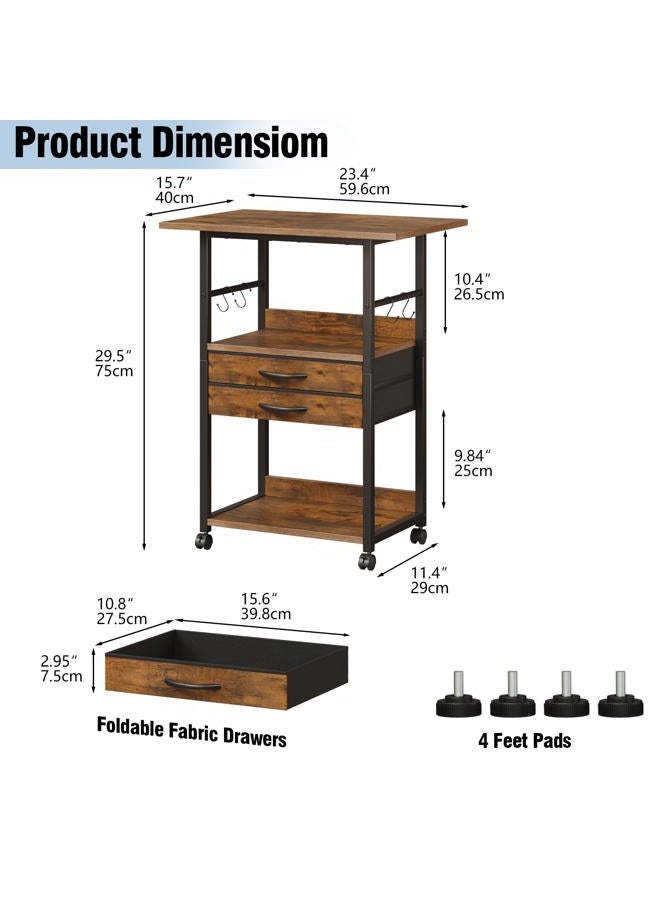VENNQD Large Printer Stand with Storage Fabric Drawer Under Desk Printer Table with Wheels for Home Office, Printer Cart fit Fax Machine Scanner (Rustic Brown, 3 Tiers) - Image 5