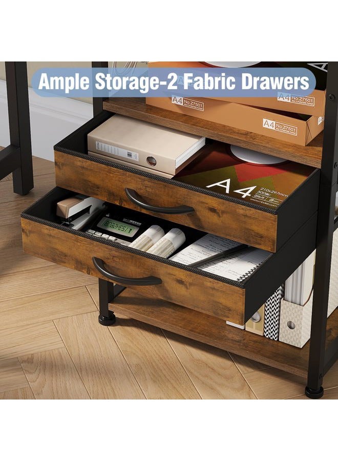 VENNQD Large Printer Stand with Storage Fabric Drawer Under Desk Printer Table with Wheels for Home Office, Printer Cart fit Fax Machine Scanner (Rustic Brown, 3 Tiers) - Image 3