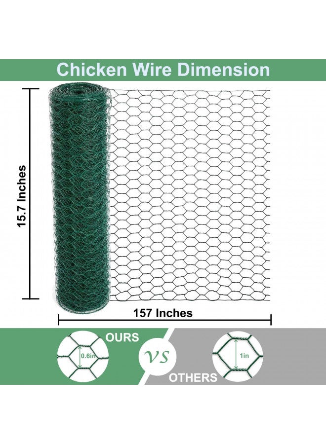 Mklsit Chicken Wire for Floral Arrangements, 15.7 x 157 Inches Green Floral Chicken Wire Mesh, 0.6 Inch Hexagonal Galvanized PVC Coated Chicken Wire Netting Fence for Crafts Poultry Garden - Image 1