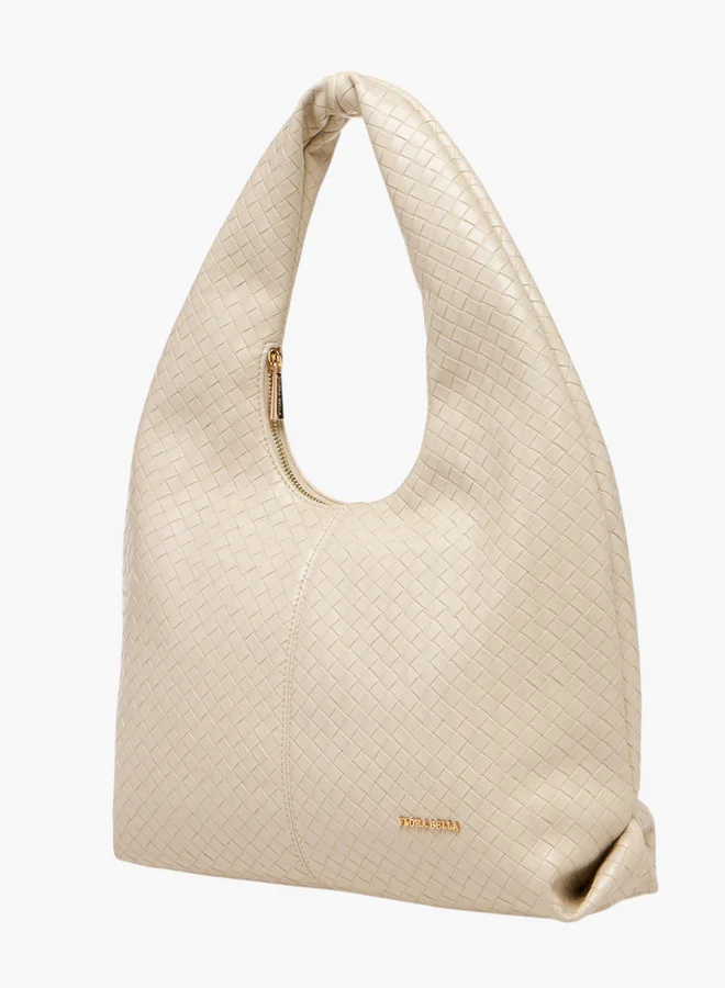 Textured Hobo Bag with Handle and Zip Closure