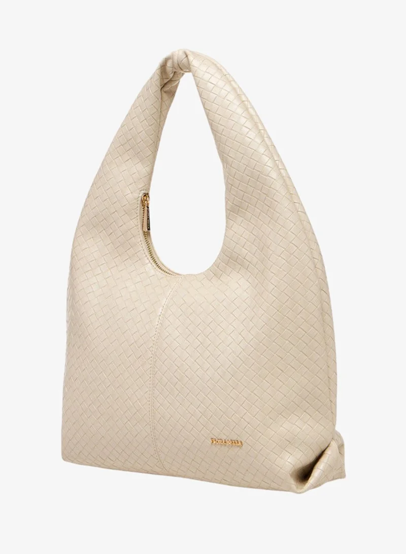 Textured Hobo Bag with Handle and Zip Closure