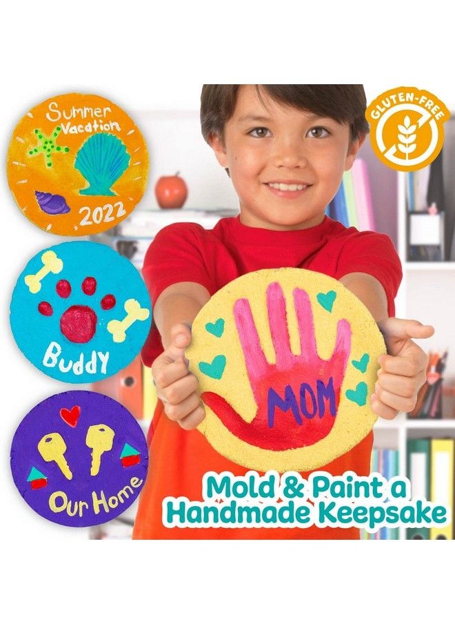 made by me - ! Sand Dough Sculpt & Paint Creations! Mold Your Own Hand Print Stone Diy 7Inch Handprint Stone Kit Messfree Stepping Stones Staycation Activity Keepsake Gift For Kids Ages 4+ - Image 1