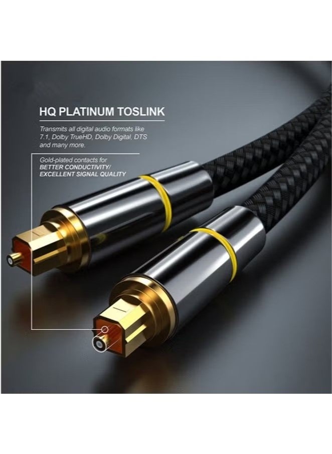 1 Pcs Digital Optical Audio Cable, 24K Gold-Plated Nylon Braided Optical Fiber Male to Male Cable, 150 cm Digital Optical Cable for Sound Bar, TV, Playstation - Image 2