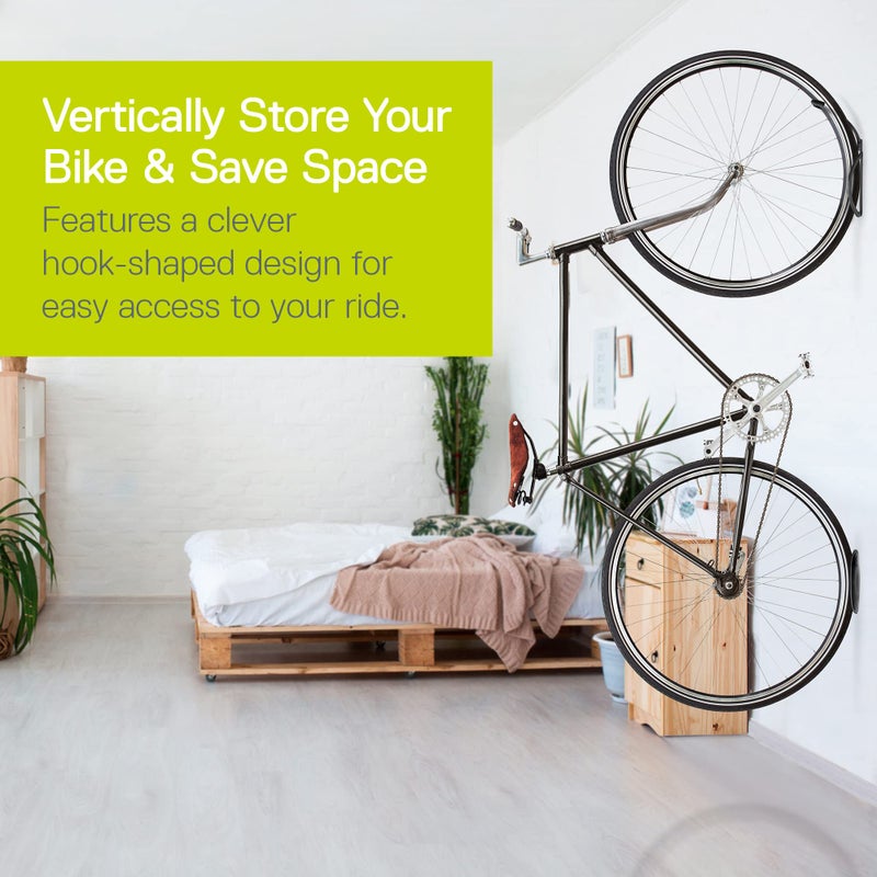 Delta Leonardo Bike Rack Wall Mount with Tire Tray by Delta Cycle â€“ Elegant Vertical Hanger Hook Design Provides Easy Bicycle Storage Access â€“ Hassle-Free Installation â€“ Vertical Mount Holds Up to 40 lbs - Image 1