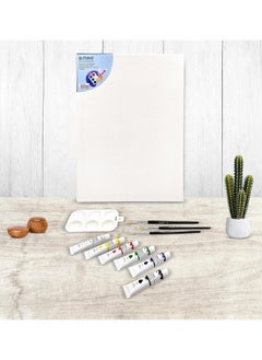 Maxi A3 Size Stretched Canvas Board With 6 Acrylic Paint Tubes, 3 Brushes And A Painting Palette  - Image 3