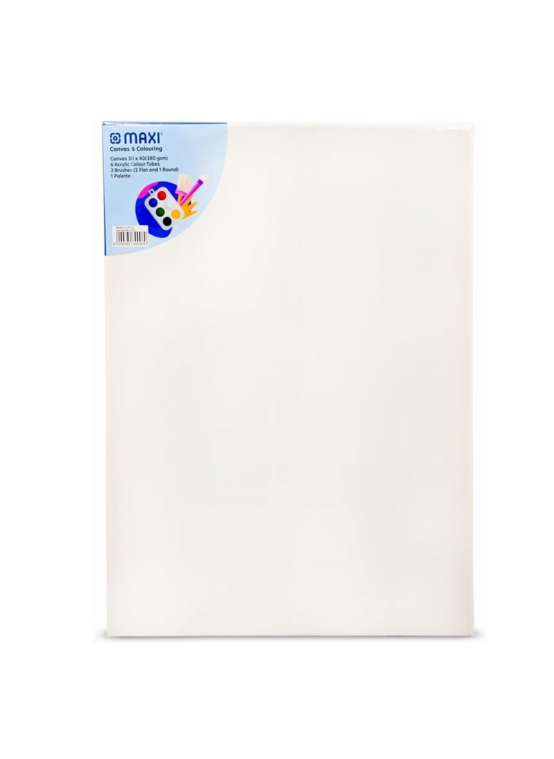 Maxi - A3 Size Stretched Canvas Board With 6 Acrylic Paint Tubes, 3 Brushes And A Painting Palette - Image 1