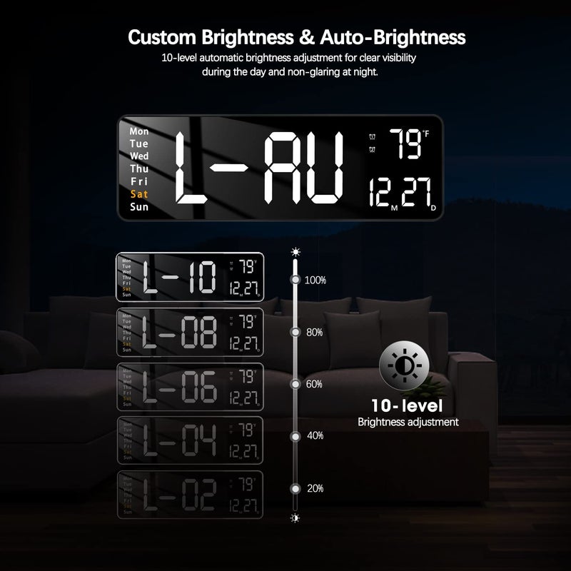 JoFomp Digital Wall Clock Large 16 Inch LED Display Remote Control Alarm Clock Automatic Brightness Date Week Timer Temperature 1224H Wall Mount for Home Office White - Image 5