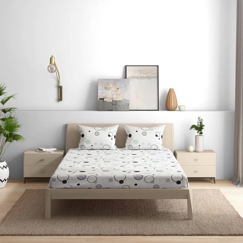 Wakefit Cotton Fitted Bedsheet | 200 TC Elastic Fitted Sheet, Queen Bed Bedsheet with 2 Pillow Solid Covers | Bubbles - 78X60 Inches, White - Image 4