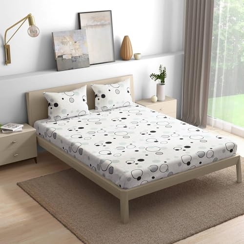 Wakefit Cotton Fitted Bedsheet | 200 TC Elastic Fitted Sheet, Queen Bed Bedsheet with 2 Pillow Solid Covers | Bubbles - 78X60 Inches, White - Image 3