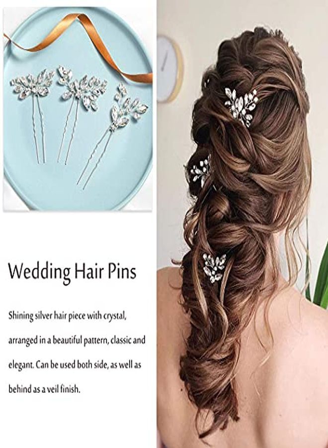 Unicra دبابيس شعر كريستالية للعروس زهور قطع شعر للعروس إكسسوارات شعر للنساء والفتيات عبوة من 3 (فضي) - Image 4