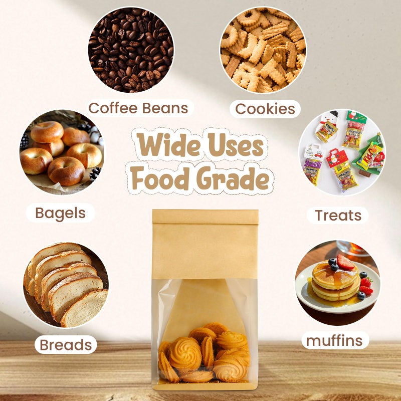 HONKID Bread and Cookie Bags with Seal, 50 Pack 11 x 5.1 x 3.9 Inches Bakery Bags with Window Reusable Tin Tie Tab Lock for Sealed Baked Goods Packaging for Pastry Bagels Breads Treats Cookies Brown - Image 5