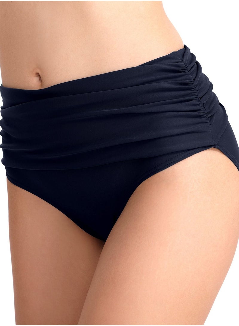 Loquat Solid Color Plunge Bikini Bottom Dark Blue  - Image 1