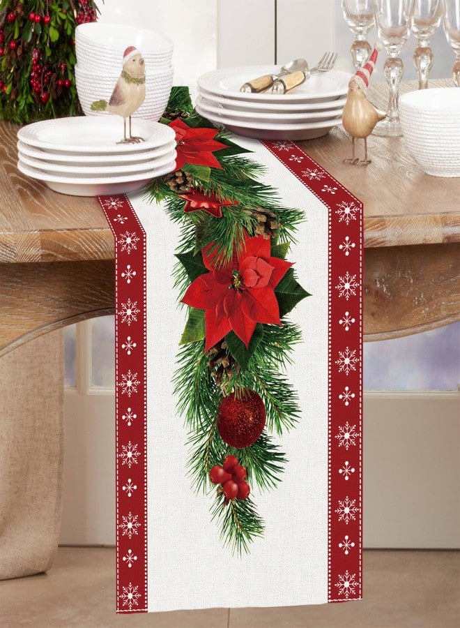 Netnology Watercolor Poinsettia Red Christmas Table Runner with White Snowflake,Seasonal Winter Xmas Party Decoration Holiday Indoor Home Kitchen Decor 13 x 72 Inch - Image 2