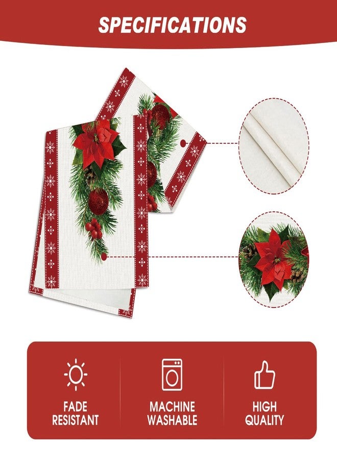 Netnology Watercolor Poinsettia Red Christmas Table Runner with White Snowflake,Seasonal Winter Xmas Party Decoration Holiday Indoor Home Kitchen Decor 13 x 72 Inch - Image 5