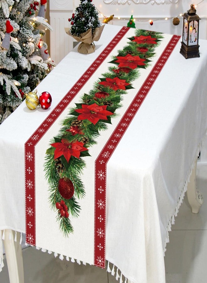 Netnology Watercolor Poinsettia Red Christmas Table Runner with White Snowflake,Seasonal Winter Xmas Party Decoration Holiday Indoor Home Kitchen Decor 13 x 72 Inch - Image 3