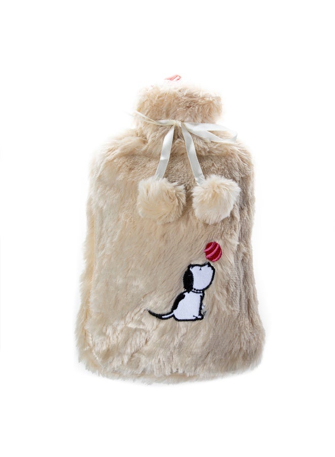 Biggdesign 2L Large Hot Water Bag with Soft Plush Cover, Cold & Hot Compress, Washable Hot Water Bag for Cramps, Neck and Back Pain, Feet and Shoulders, Beige - Image 1