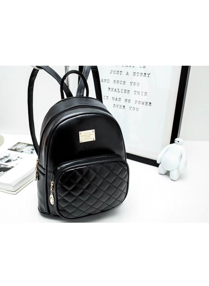 Goolsky Quilted Mini Backpack for Women, PU Leather Backpack Purse Designer Satchel Bag, Small Casual Daypack for Ladies (Black) - Image 1
