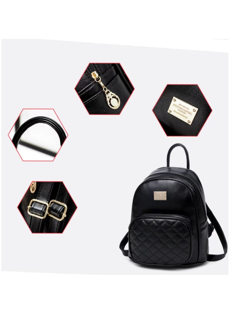 Goolsky Quilted Mini Backpack for Women, PU Leather Backpack Purse Designer Satchel Bag, Small Casual Daypack for Ladies (Black) - Image 4