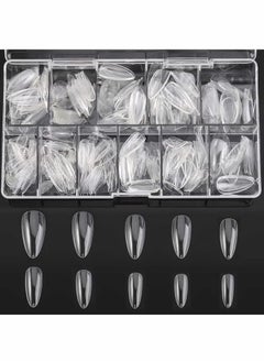 Monja 500 PCS Clear Fake Nails, Full Coverage Coffin Nail Covers, Clear Acrylic Nails with Case, Poly Nail Extensions, DIY Nail Art at Home, 10 Sizes  - Image 1