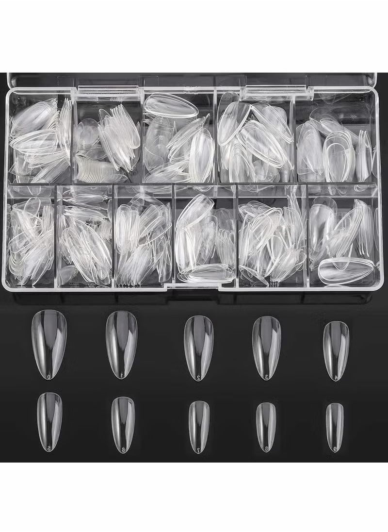 Monja 500 PCS Clear Fake Nails, Full Coverage Coffin Nail Covers, Clear Acrylic Nails with Case, Poly Nail Extensions, DIY Nail Art at Home, 10 Sizes  - Image 1