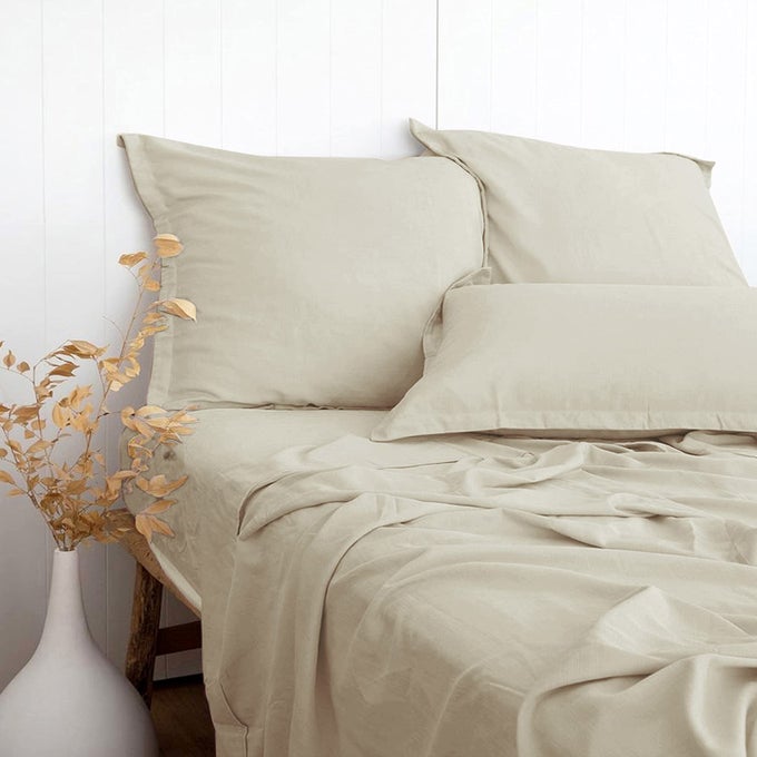 BEIGE LINENTEXTURED BED SHEETS SET BAMBOO RAYON COTTON LINEN BLEND BED SHEETS FULL SIZE SOFT COOL BREATHABLE FOR HOT SLEEPERSDURABLE NATURAL ORGANIC BED 15 DEEP POCKET 4 PIECE