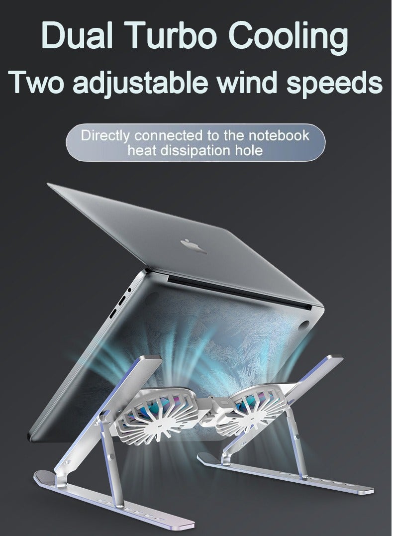 Loquat Laptop Cooling Pad Ergonomic Adjustable Aluminium Laptop Stand with LED Light Fans Portable Foldable Silent Gaming Notebook External Cooler for Desk - Image 3
