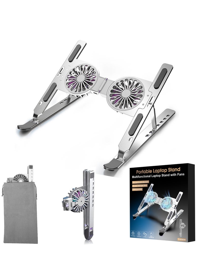 Loquat Laptop Cooling Pad Ergonomic Adjustable Aluminium Laptop Stand with LED Light Fans Portable Foldable Silent Gaming Notebook External Cooler for Desk - Image 1