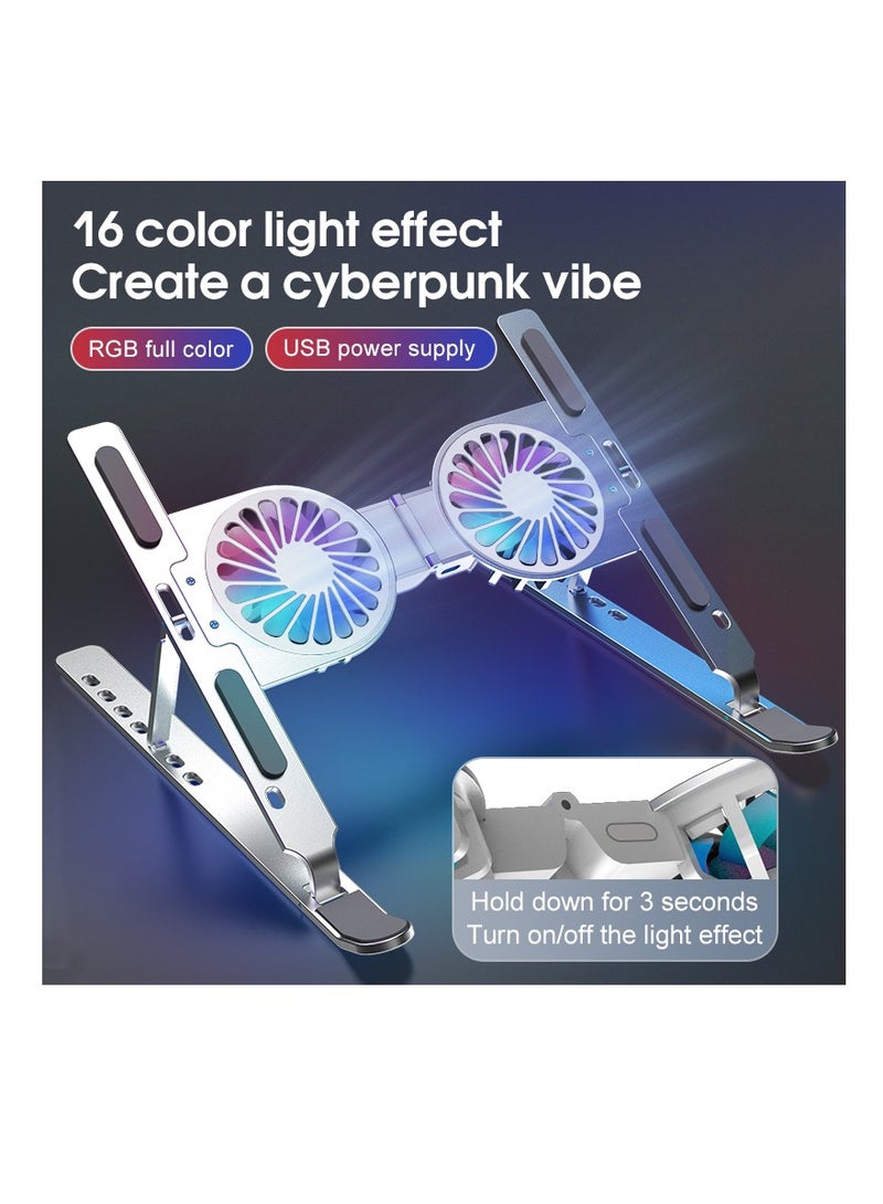 Loquat Laptop Cooling Pad Ergonomic Adjustable Aluminium Laptop Stand with LED Light Fans Portable Foldable Silent Gaming Notebook External Cooler for Desk - Image 2