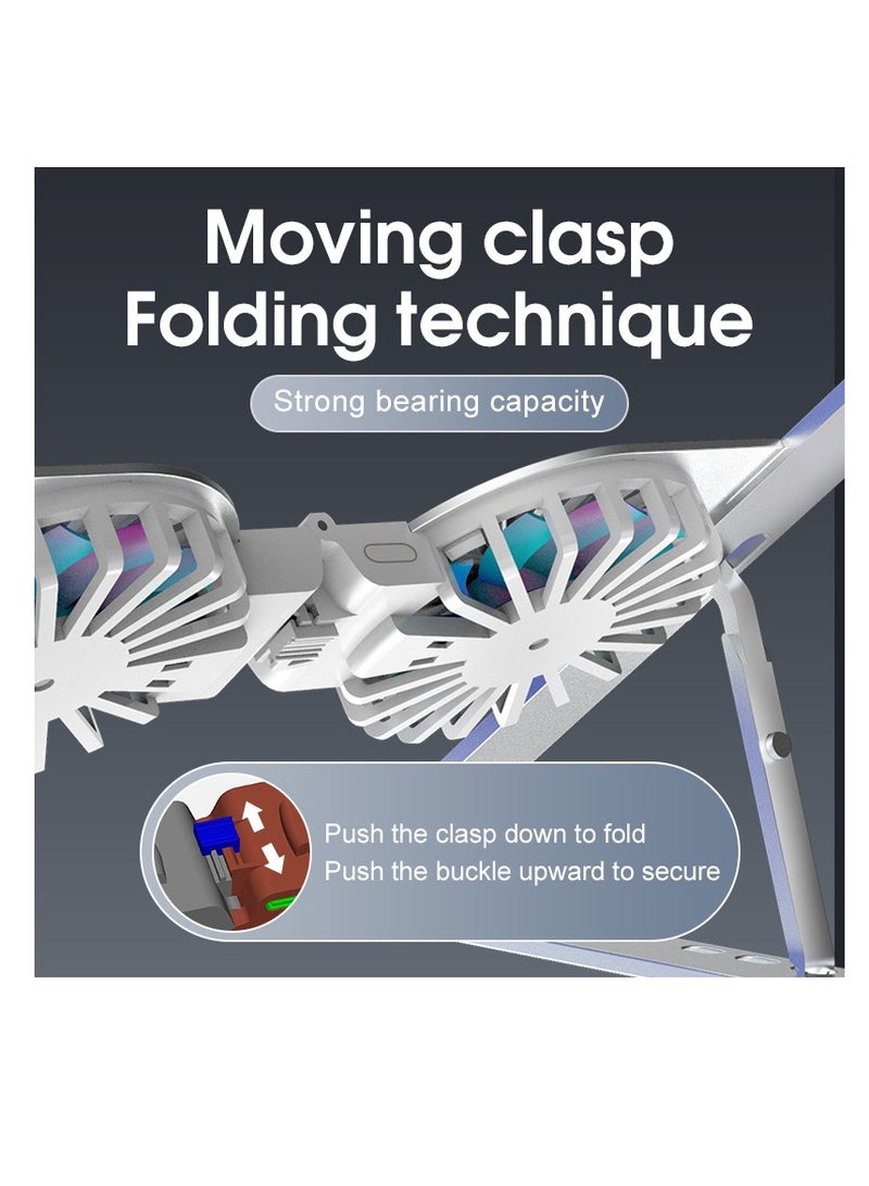 Loquat Laptop Cooling Pad Ergonomic Adjustable Aluminium Laptop Stand with LED Light Fans Portable Foldable Silent Gaming Notebook External Cooler for Desk - Image 4