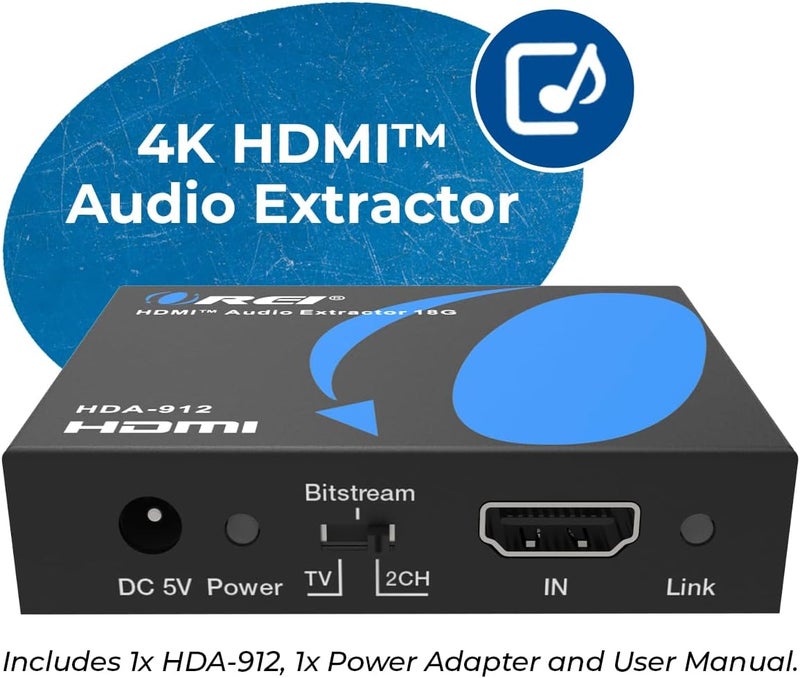 OREI 4K Audio Extractor HDMI by, UltraHD 4K @ 60Hz 18G HDMI 2.0 Audio Converter SPDIF + 3.5mm Output HDCP 2.2 - Dolby Digital/DTS Passthrough CEC, HDR, Dolby Vision, HDR10 Support (HDA-912) | HDMI to Audio, HDMI Audio Extractor 4K 60Hz, Dolby Digital/DTS Passthrough, HDR10, Dolby Vision, CEC - Image 5