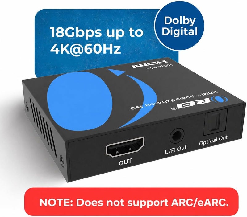 OREI 4K Audio Extractor HDMI by, UltraHD 4K @ 60Hz 18G HDMI 2.0 Audio Converter SPDIF + 3.5mm Output HDCP 2.2 - Dolby Digital/DTS Passthrough CEC, HDR, Dolby Vision, HDR10 Support (HDA-912) | HDMI to Audio, HDMI Audio Extractor 4K 60Hz, Dolby Digital/DTS Passthrough, HDR10, Dolby Vision, CEC - Image 3