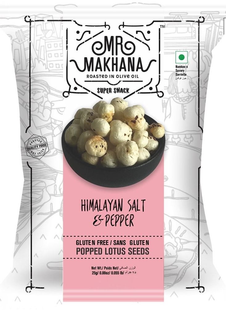 Mr Makhana Himalayan Salt and Pepper Popped Lotus Seeds 25g Gluten Free  - Image 1