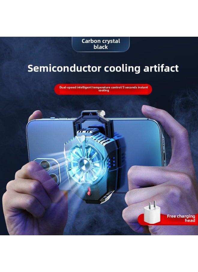 Mobile Phone Radiator Semiconductor Refrigeration Mobile Phone Cooling Cooling Artifact For Millet Black Shark Ice Back Clip 2pro-Product Color:Top Fitting [silver Grain Semiconductor Refrigeration] Black ◆ Double-gear Refrigeration/1A Charging Head  - Image 1