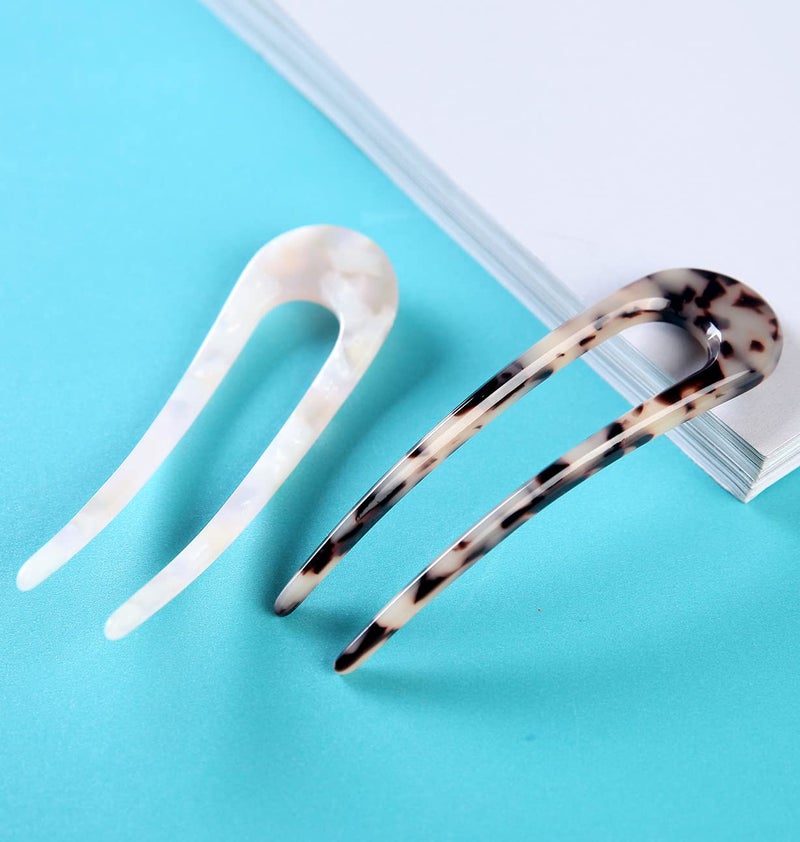 Fsmiling French Hair Pins Tortoise Shell French Hair Forks U Shaped French Pins 2 Prong Hair Sticks Acetate Chignon Pin for Women Hairstyle Accessories 2 Pack - Image 5