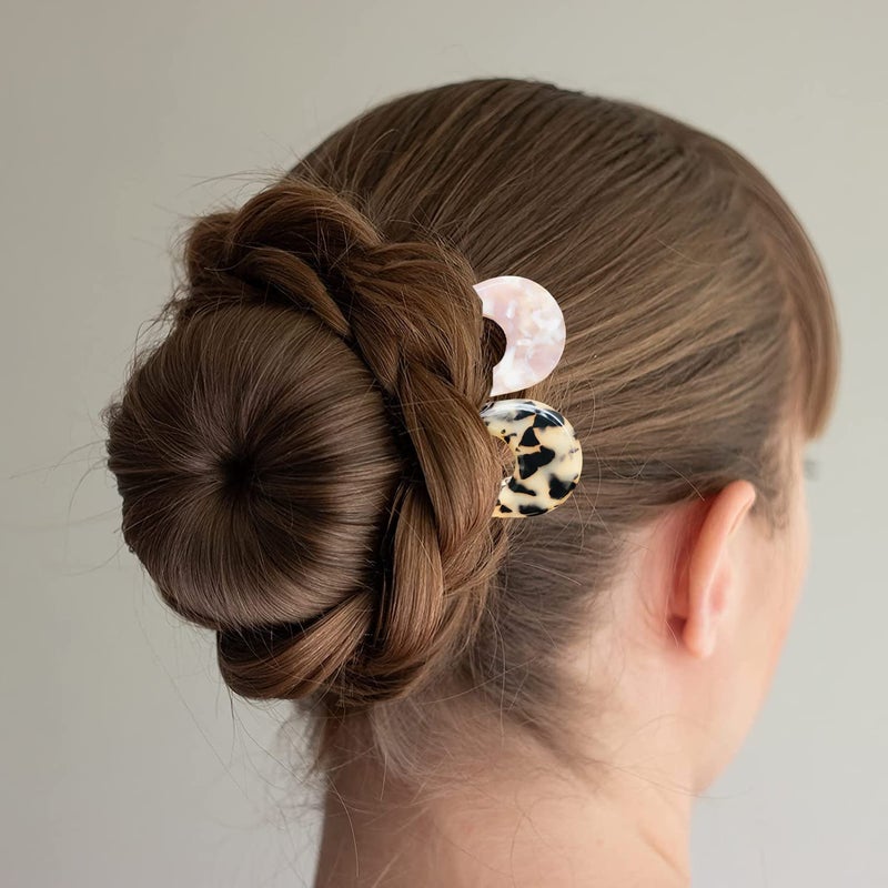 Fsmiling French Hair Pins Tortoise Shell French Hair Forks U Shaped French Pins 2 Prong Hair Sticks Acetate Chignon Pin for Women Hairstyle Accessories 2 Pack - Image 2