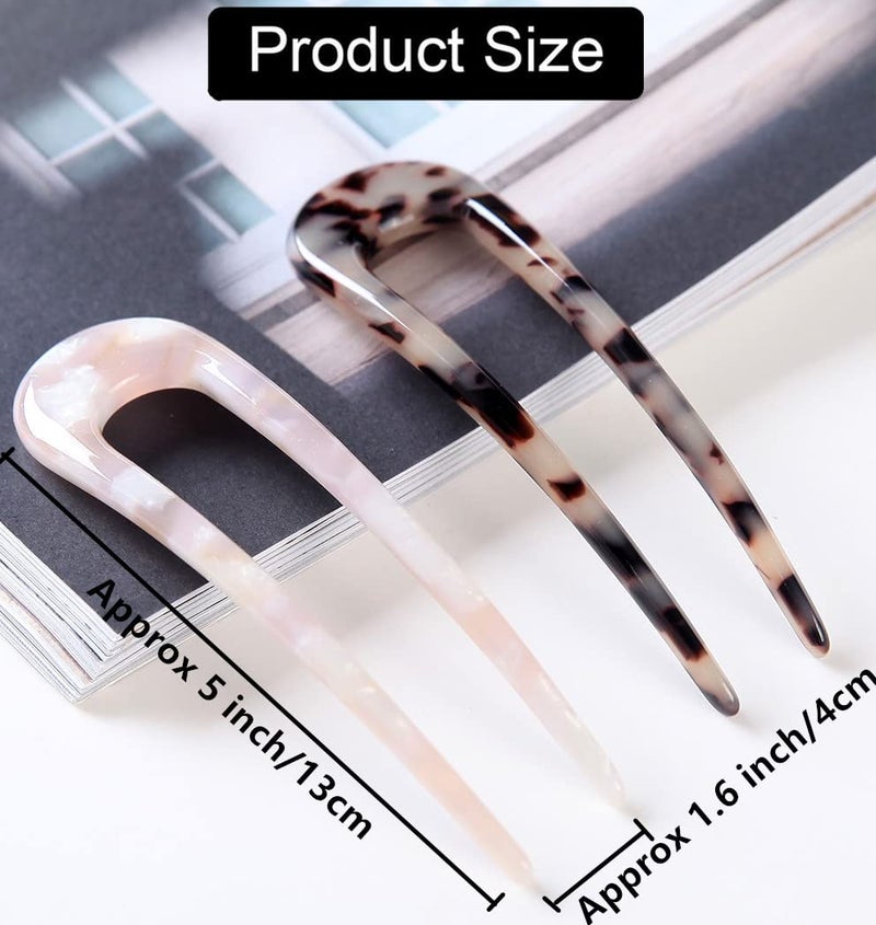 Fsmiling French Hair Pins Tortoise Shell French Hair Forks U Shaped French Pins 2 Prong Hair Sticks Acetate Chignon Pin for Women Hairstyle Accessories 2 Pack - Image 4