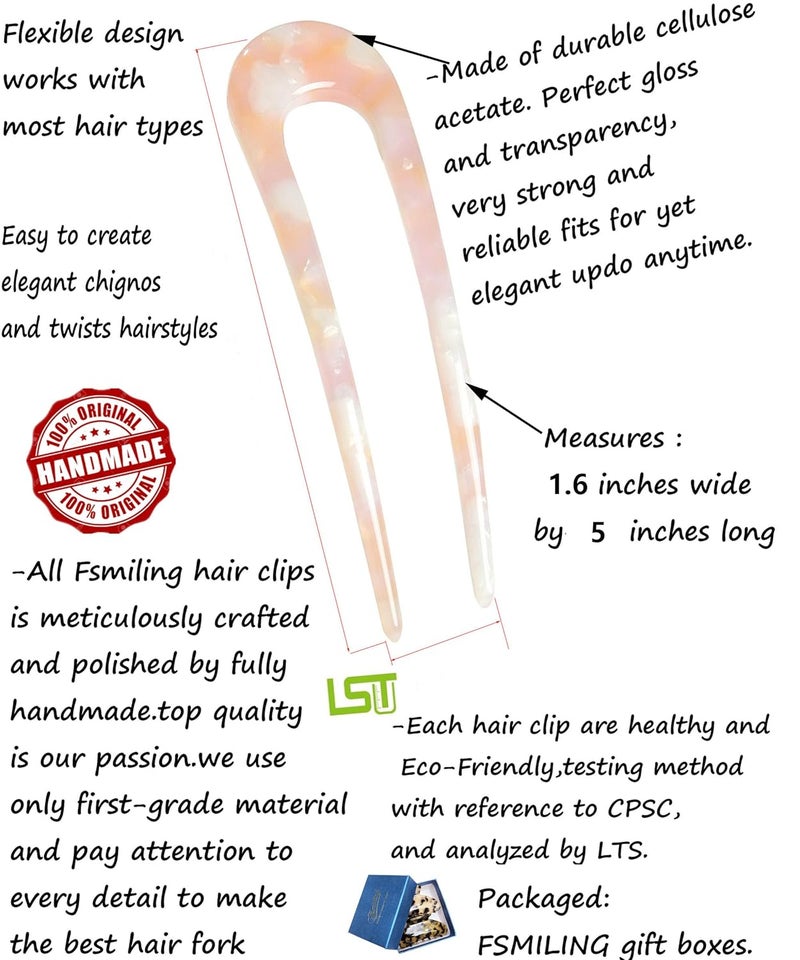 Fsmiling French Hair Pins Tortoise Shell French Hair Forks U Shaped French Pins 2 Prong Hair Sticks Acetate Chignon Pin for Women Hairstyle Accessories 2 Pack - Image 3