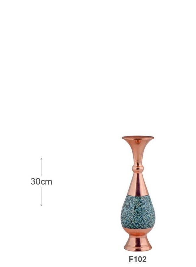 Aghajani Handcrafted Antique Copper and Turquoise Sorahi Vase, 30cm Vintage-Inspired Home Decor - Image 2