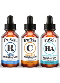 TruSkin Naturals TruSkin Face Serum Trio – Hyaluronic Acid, Vitamin C & Retinol Serum for Face – Anti Aging Skin Care Set for Women – Skin Care for Bright, Smooth, Firm & Hydrated Skin – 1 fl oz, 3 Bottles  - Image 1