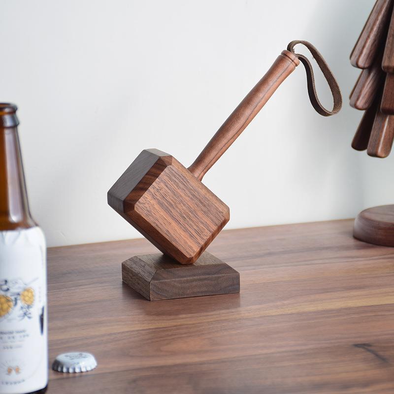 2022 Thor's Hammer Bottle Opener Personalized Home Beer Screwdriver Creative Home Decoration Beverage Bottle Opener(Burning color of beech wood is old) - Image 3