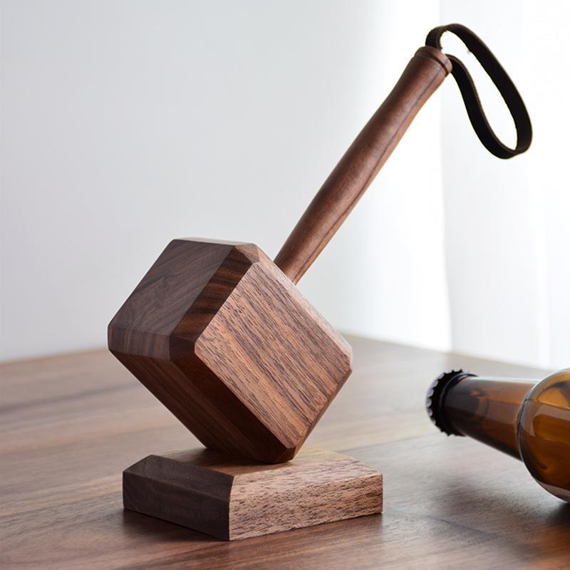 2022 Thor's Hammer Bottle Opener Personalized Home Beer Screwdriver Creative Home Decoration Beverage Bottle Opener(Burning color of beech wood is old) - Image 1