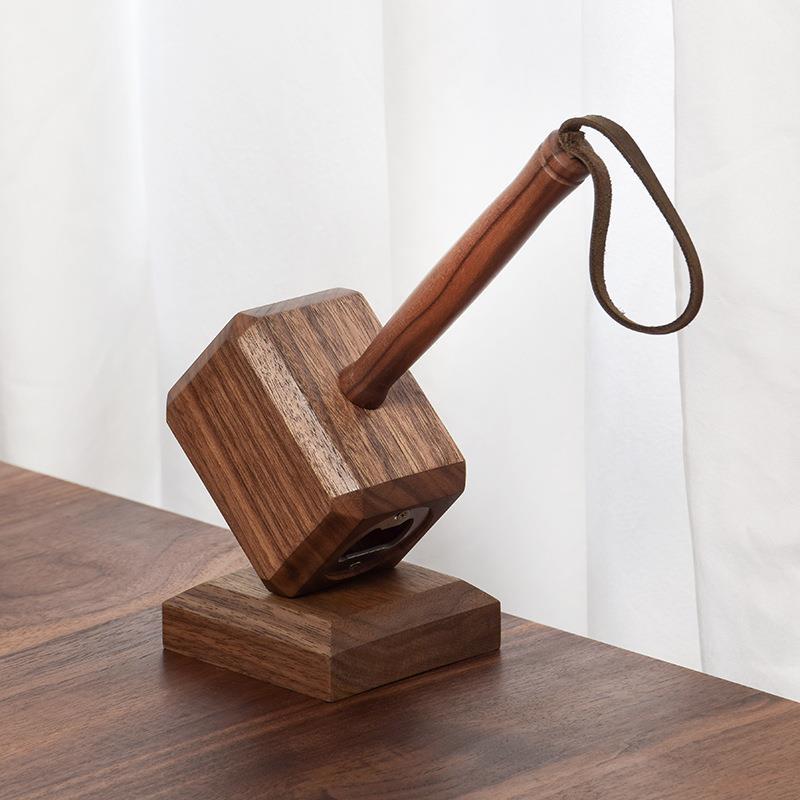 2022 Thor's Hammer Bottle Opener Personalized Home Beer Screwdriver Creative Home Decoration Beverage Bottle Opener(Burning color of beech wood is old) - Image 2
